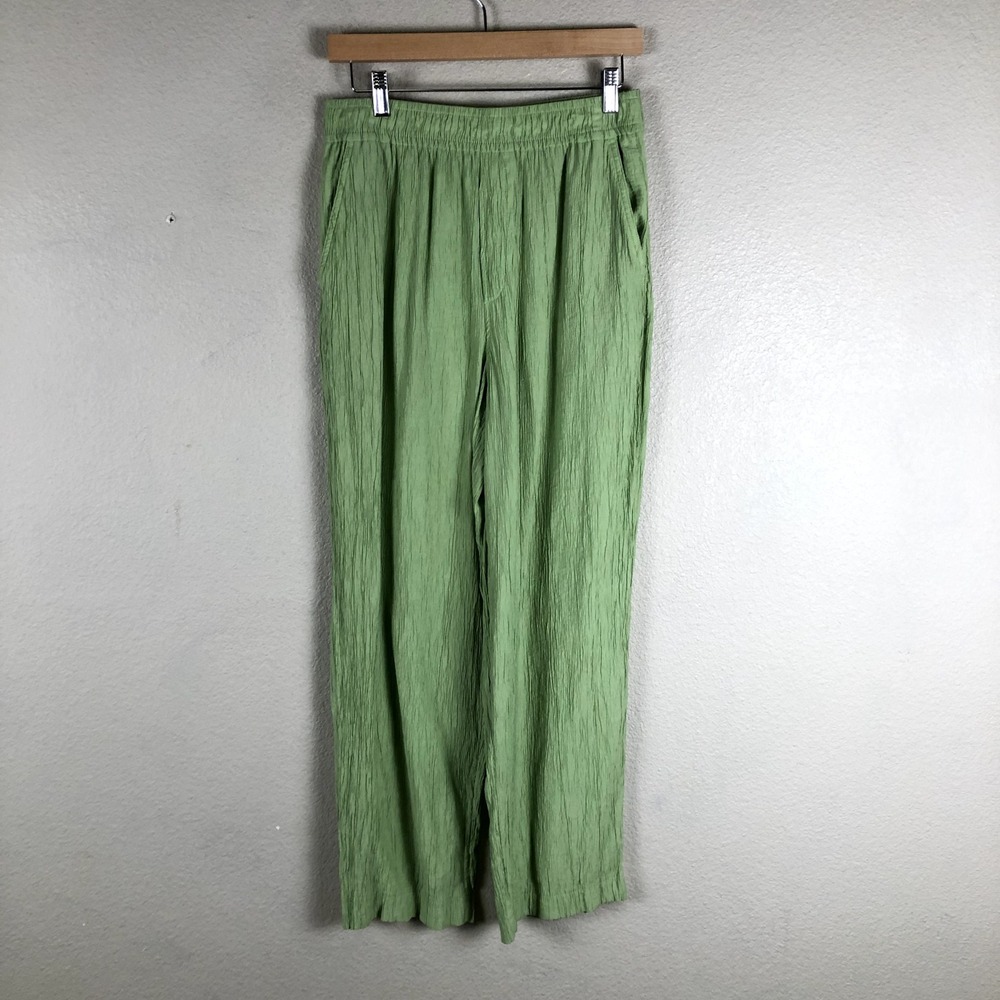 Madewell Crinkle Pull On Pant Women S Green Wide Leg Textured Resort Wear Casual